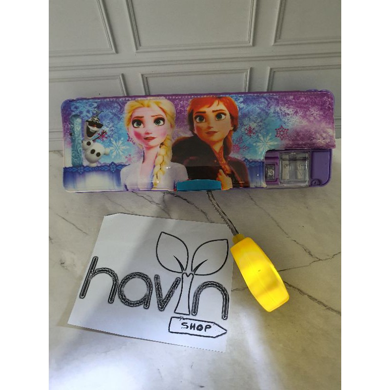 kotak pensil magnet ada LAMPU SENTER untuk membaca/PENSIL CASE LAMPU-FROZEN