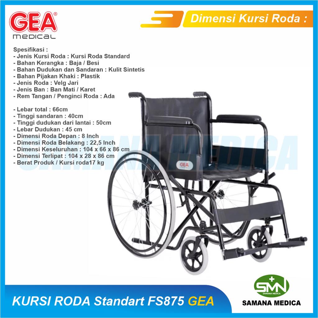 KHUSUS GOJEK dan GRAB Kursi Roda Standar Ekonomis Merk GEA FS875 Wheel Chair - Tahan Air - Rangka Besi Warna Hitam Kuat