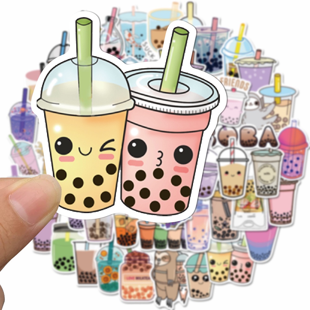 50 Pcs Stiker Motif Kartun Milk Tea Tahan Air Untuk Dekorasi Laptop