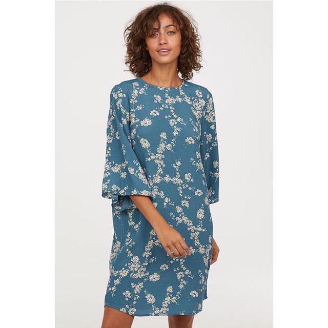 HM HNM Patterned Dress Dusky Blue Floral (4-2)