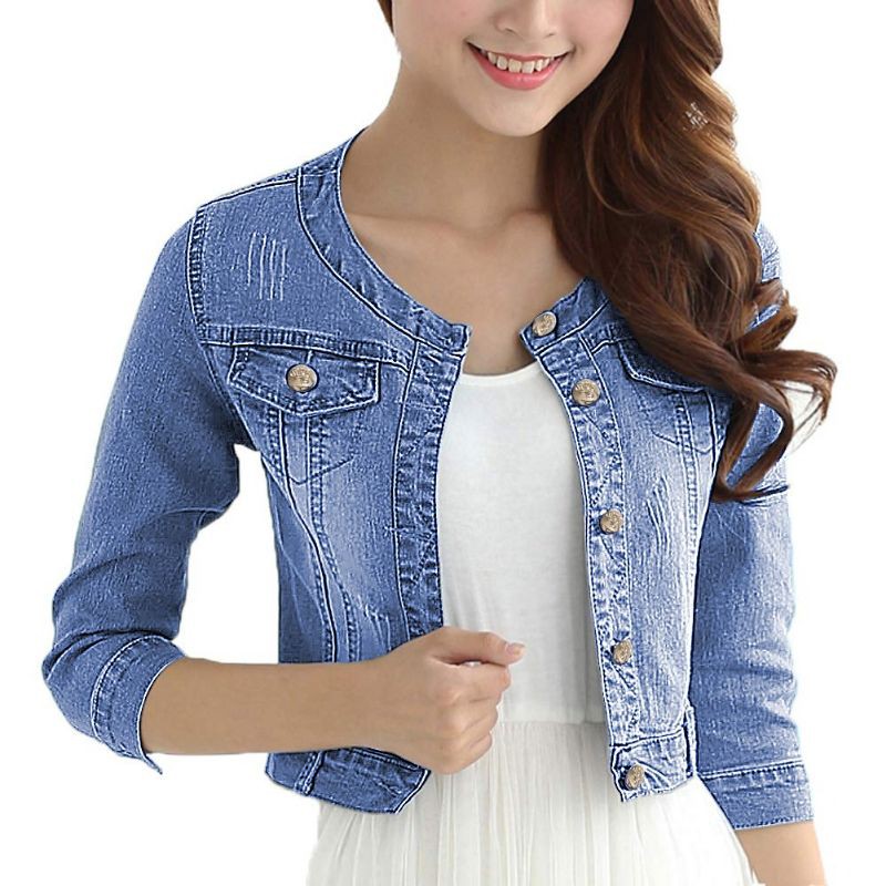 JAKET JEANS CROP LENGAN 7/8