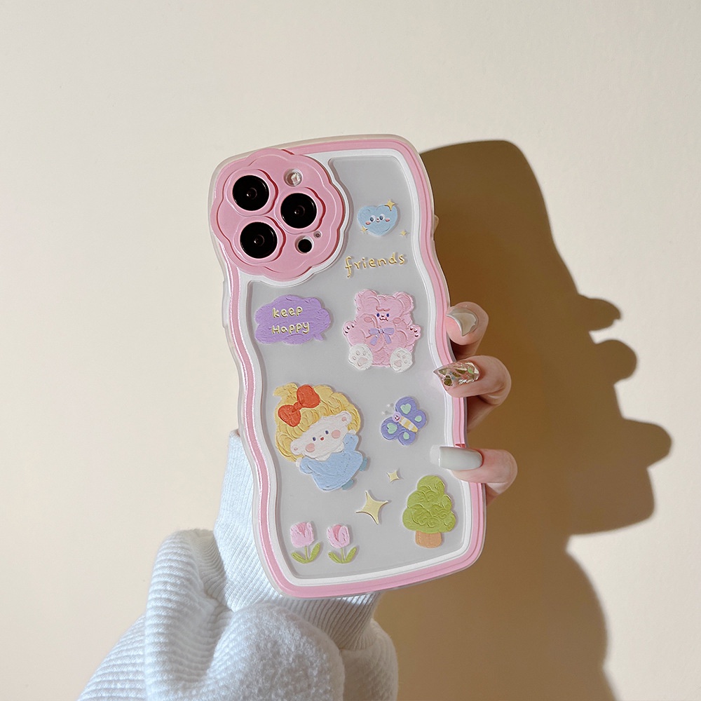 Case Pelindung Transparan Motif Kartun Perempuan Bunga Dengan Rantai Hati Pink Untuk Iphone 11 8 7 Plus SE2 XS XR 12 13 Mini PRO MAX