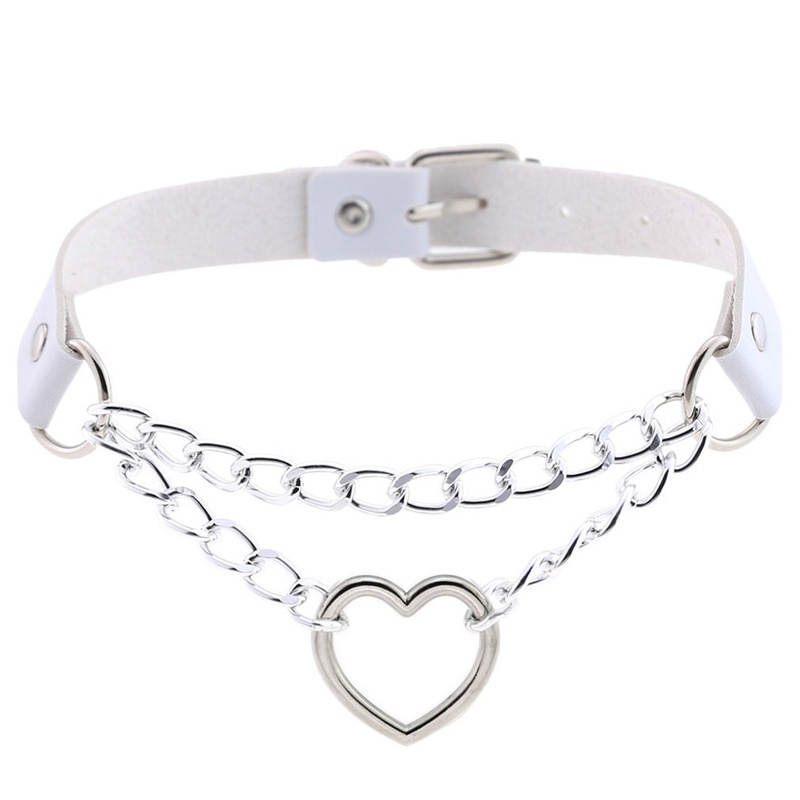 Gothic Punk Leather Choker Heart Pendant Chain Buckle Collar Necklace Jewelry