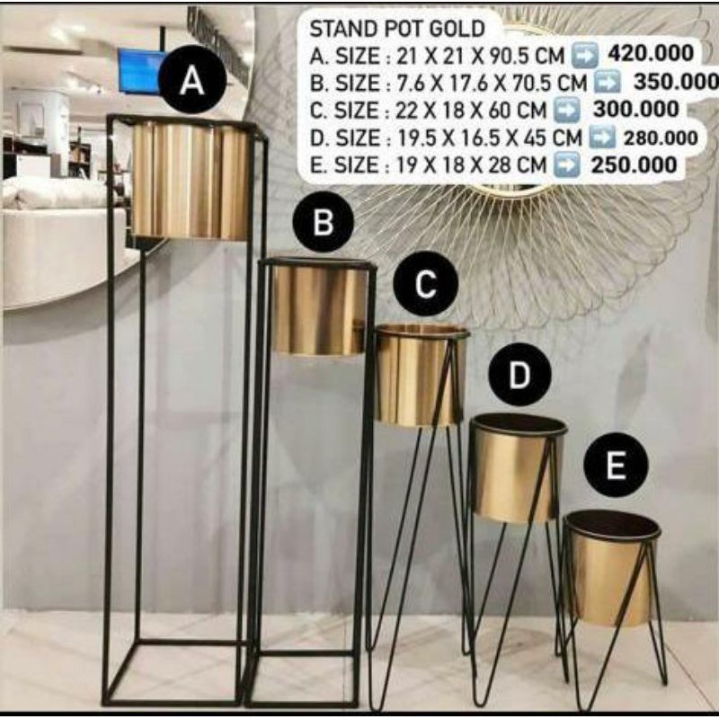 Standing pot gold bahan besi, tempat pot tanaman/Pot tanaman dengan stand