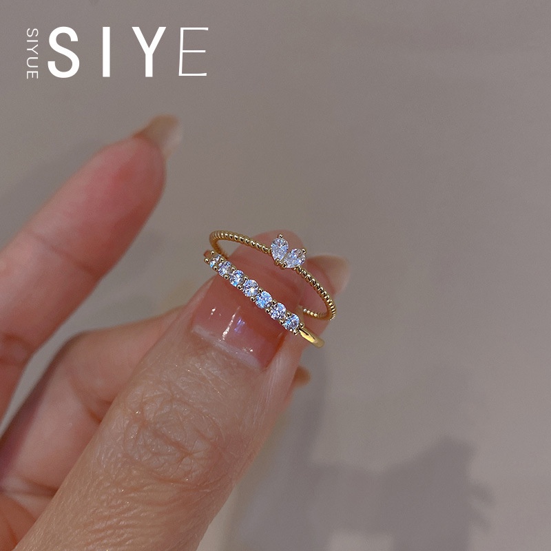 Cincin Lapis Emas 18K Bentuk Hati Aksen Zirconia Gaya Minimalis Adjustable Untuk Wanita