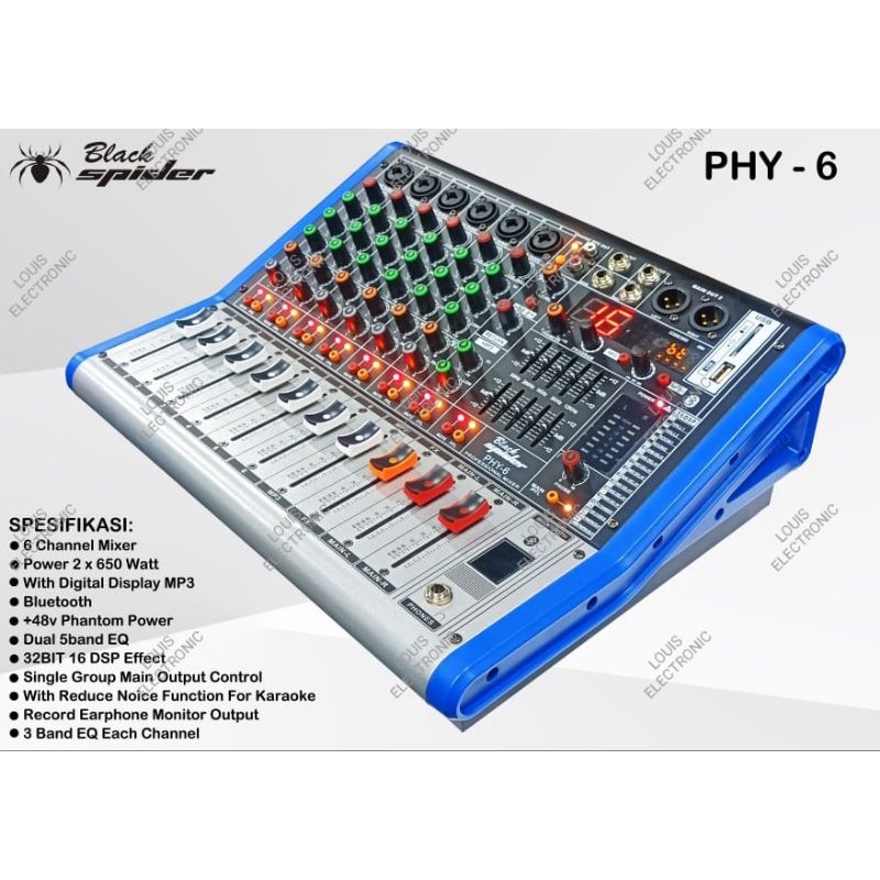 Power Mixer Black Spider PHY6 PHY 6 PHY-6 6 Channel 650W X 2 ORIGINAL