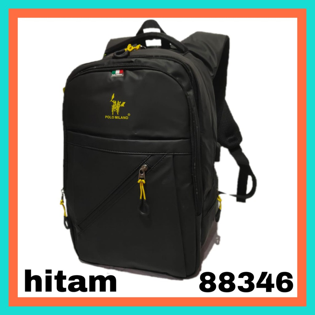 TAS RANSEL MURAH IMPORT POLO MILANO 88346 TAS RANSEL LAKI Tas Pria + USB CAHRGER FREE BOTOL MINUM