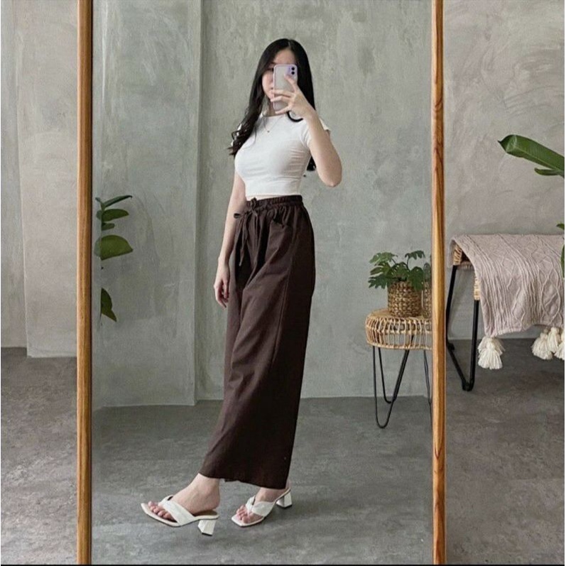 Celana kulot Linen Highwaist Pinggang Full Karet All size kulot Tali kulot Terlaris termurah