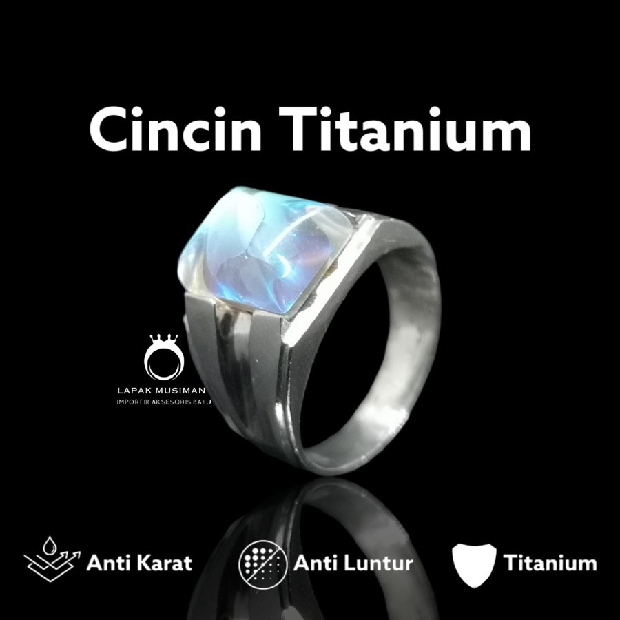 Cincin Pria Bahan Titanium Batu Kalimaya India Anti Karat Warna Silver