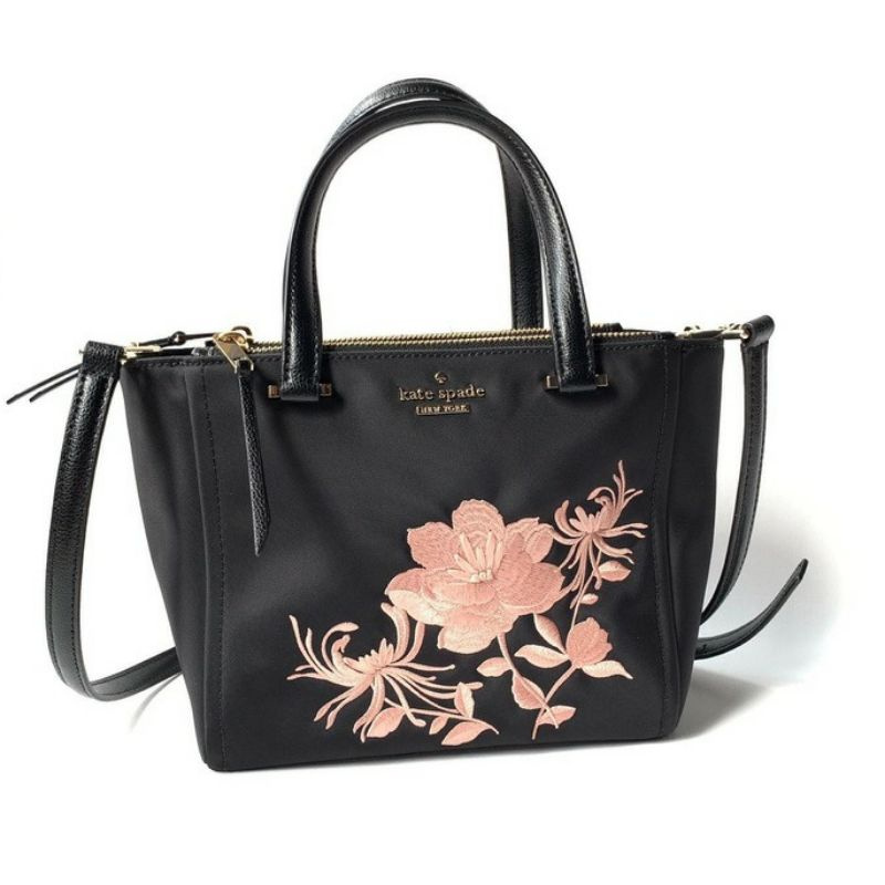 Kate spade dawn small satchel nylon bag original in black / warm vellum