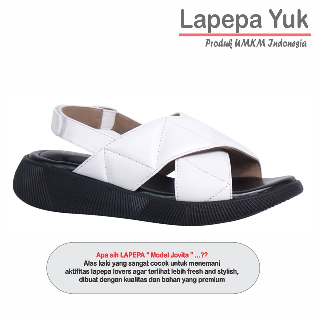 LAPEPA YUK -  Sepatu Sandal Wanita Wedges JOVITA Model Ban dua Tali Strap belakang Hak Tinggi Sole 4 cm Spatu Sendal Gunung Cewek  Size 36 37 38 39 40 41 Warna WHITE Putih Cewe Kekinian Premium Terbaru Shoes Ori Original Mall Official Store Promo