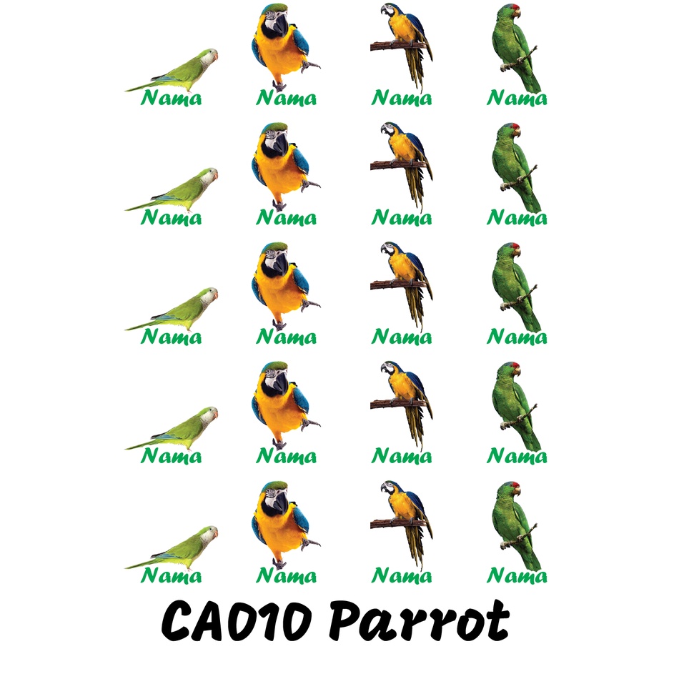 

Sticker Nama Cutting Label Waterproof Tahan Air Parrot (CA010)
