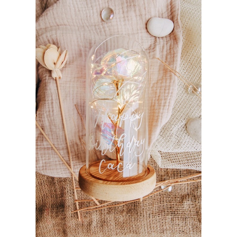 Customized Galaxy Flower Glass Dome/ Glass dome Lampu Holo custom hadiah ulangtahun kado lampu tidur
