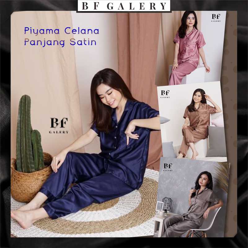 BFP002 PIYAMA KOREAN POLOS SET CELANA PANJANG BAJU TIDUR SET KEMEJA LENGAN PENDEK CELANA PANJANG IMPORT SATIN PREMIUM