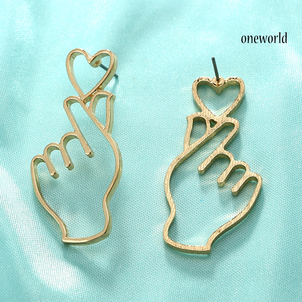 OW@ Women Fashion Hollow Finger Heart Gesture Drop Dangle Earrings Jewelry Gifts