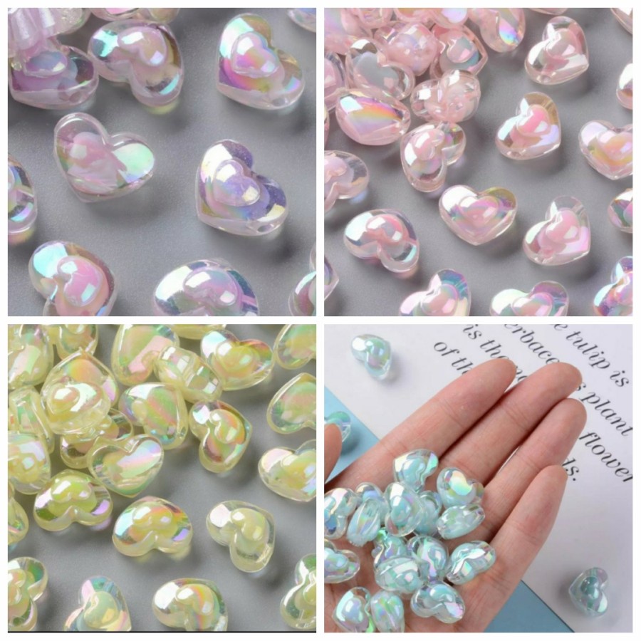 (R12-3)ISI 10PC MANIK MOTE LOVE ISI PELANGI BAHAN KERAJINAN TANGAN DIY CANTIK BERKUALITAS BERKILAU