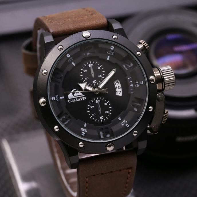 BEST SMART WATCH Jam Tangan Pria Quiksilver Chrono Variasi Tanggal Aktif - CoklatTua Hitam ORIGINAL