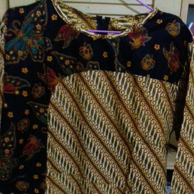 Couple Gamis Ririn Kupu Batik Kombinasi Sogan Muslim Maxi Sarimbit