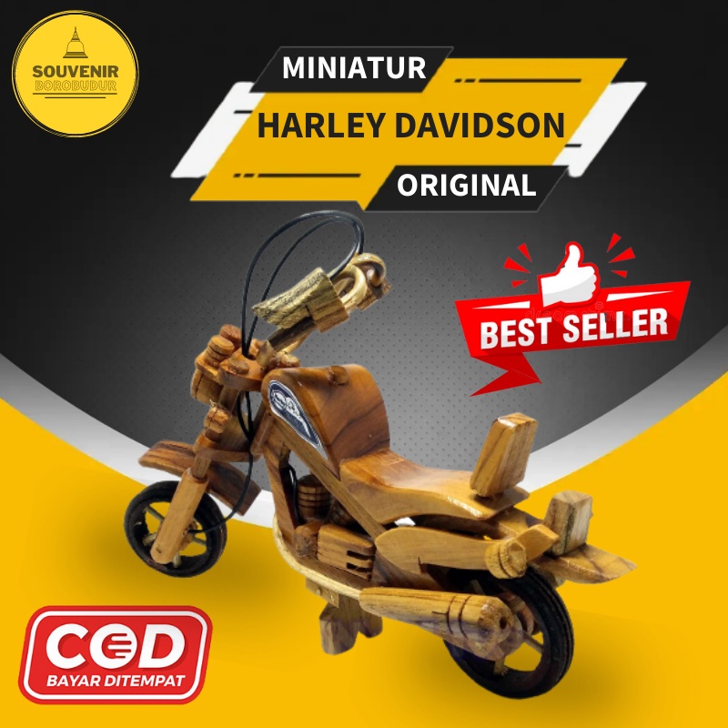 Miniatur Motor Harley Davidson Kayu Jati Hiasan Meja Pajangan Kamar Aesthetic Dekorasi Ruangan Unik