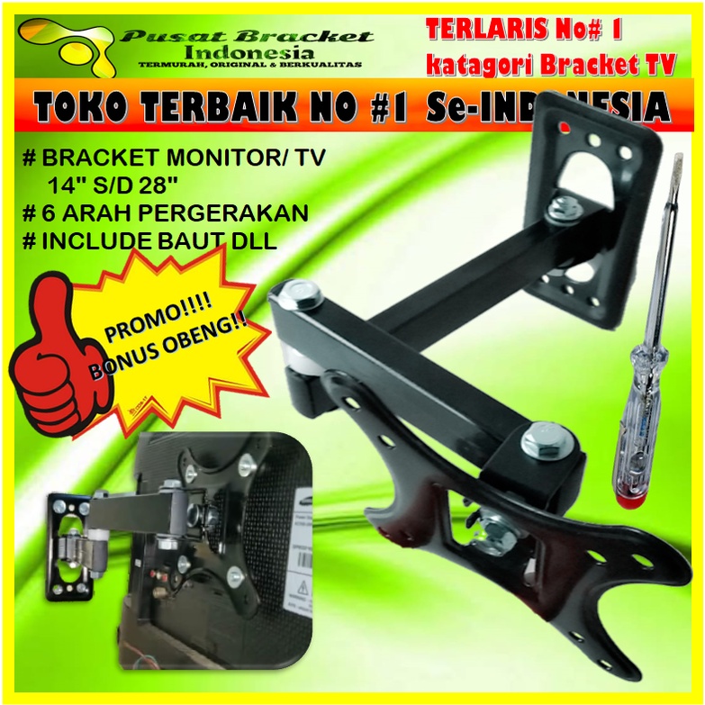 GARANSI COCOK!! Bracket monitor  14 17 19 21 22 24 27 28 14&quot; s/d  28 inch 6 arah model swifle/lengan TERMURAH!!! bracket breket braket briket