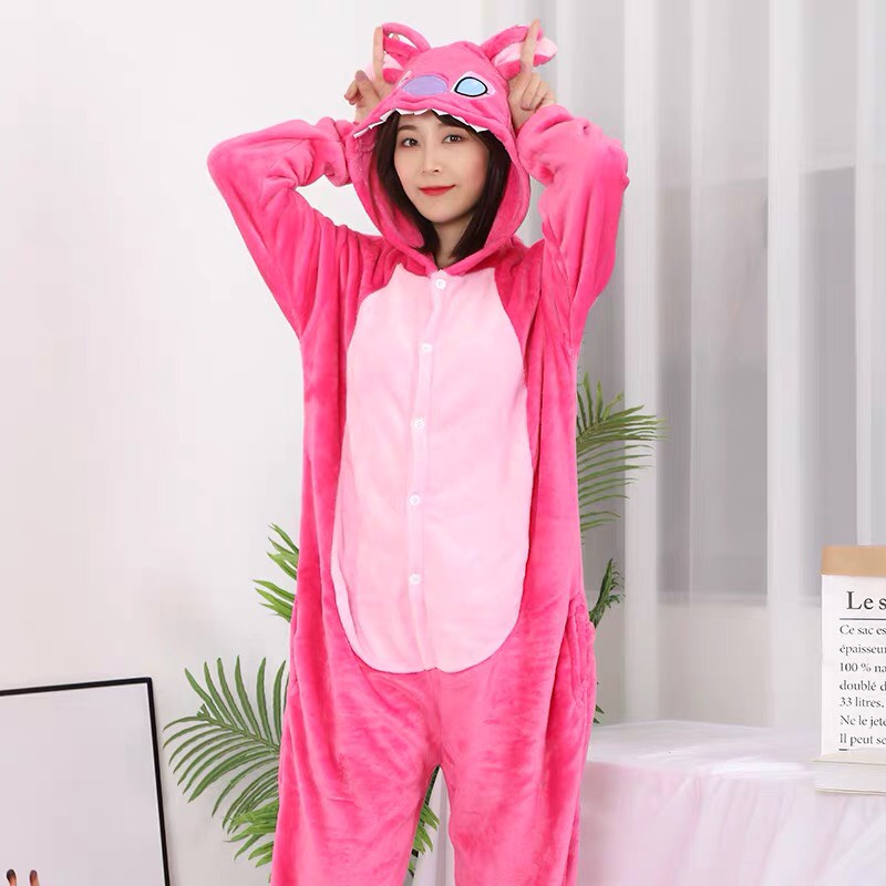 KOSTUM ONESIE BAJU LILO STITCH PINK COSPLAY KIGURUMI IMPOR