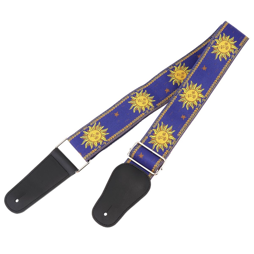 Strap Gitar Akustik / Elektrik / Bass Motif Bunga Matahari Bahan Kulit Asli Ukuran 168CM / 66.14 &quot;Sun Flower