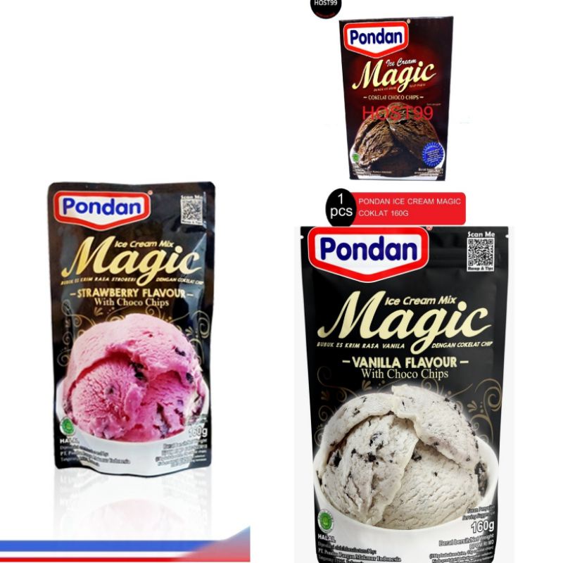 Pondan magic ice cream mix bubuk coklat / vanila / strawberry 160 gram