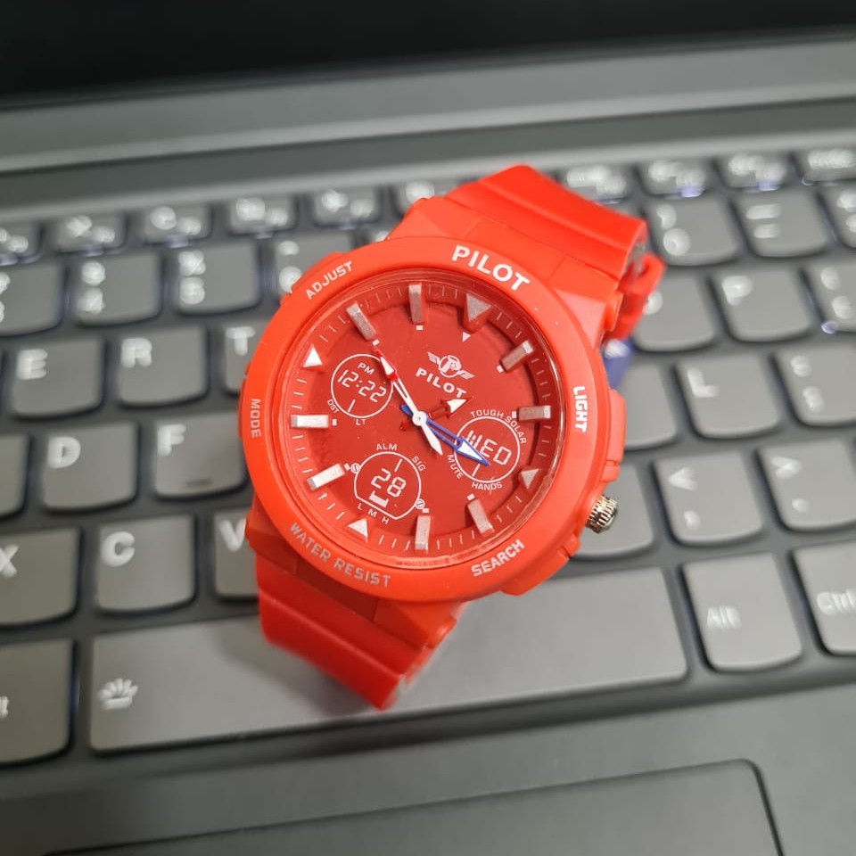 OBRAL JAM TANGAN SPORT PILOT SPORT TALI WARNA BIRU DAN MERAH