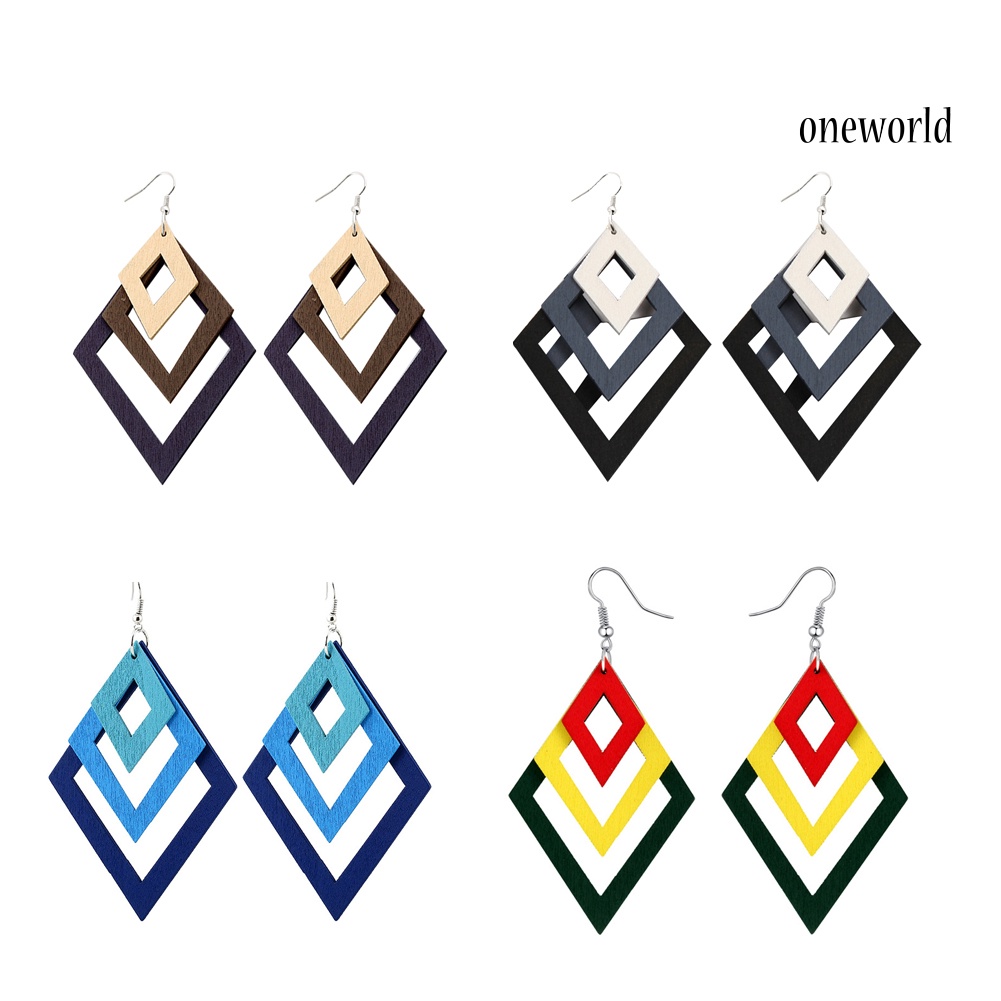 OW@ Creative Multilayer Irregular Dangle Hook Retro Wood Women Earrings Jewelry Gift