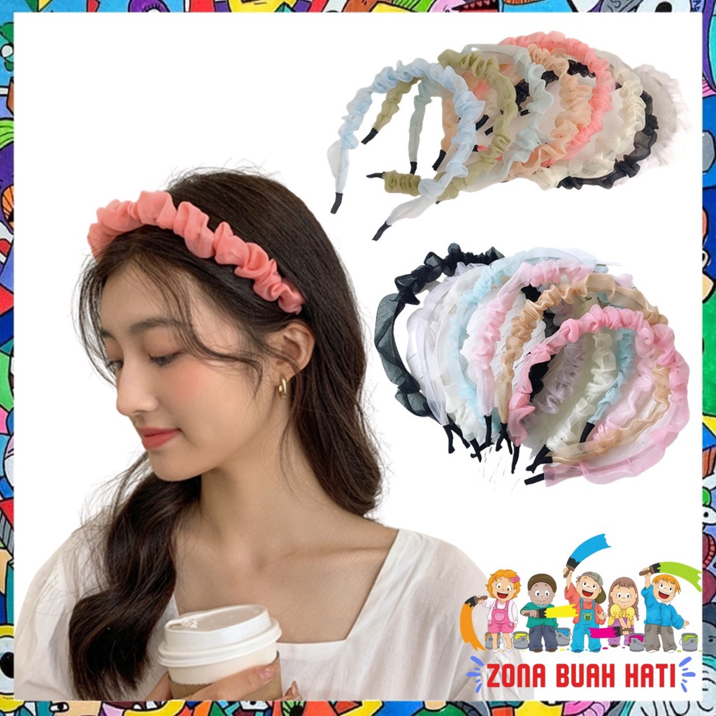 ZBH Bando Scrunchie Transparant Korea Serut Headband Bandana Polos Wanita Bando Kain Scrunchie Bahan Sifon Fashion Murah Import