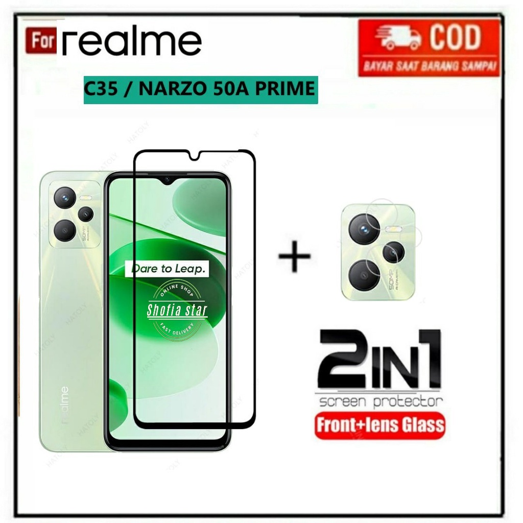 2IN1 TEMPERED GLASS REALME C33 C31 C35 C55 10 NARZO 50A PRIME TG LAYAR ANTIGORES KACA FULL COVER