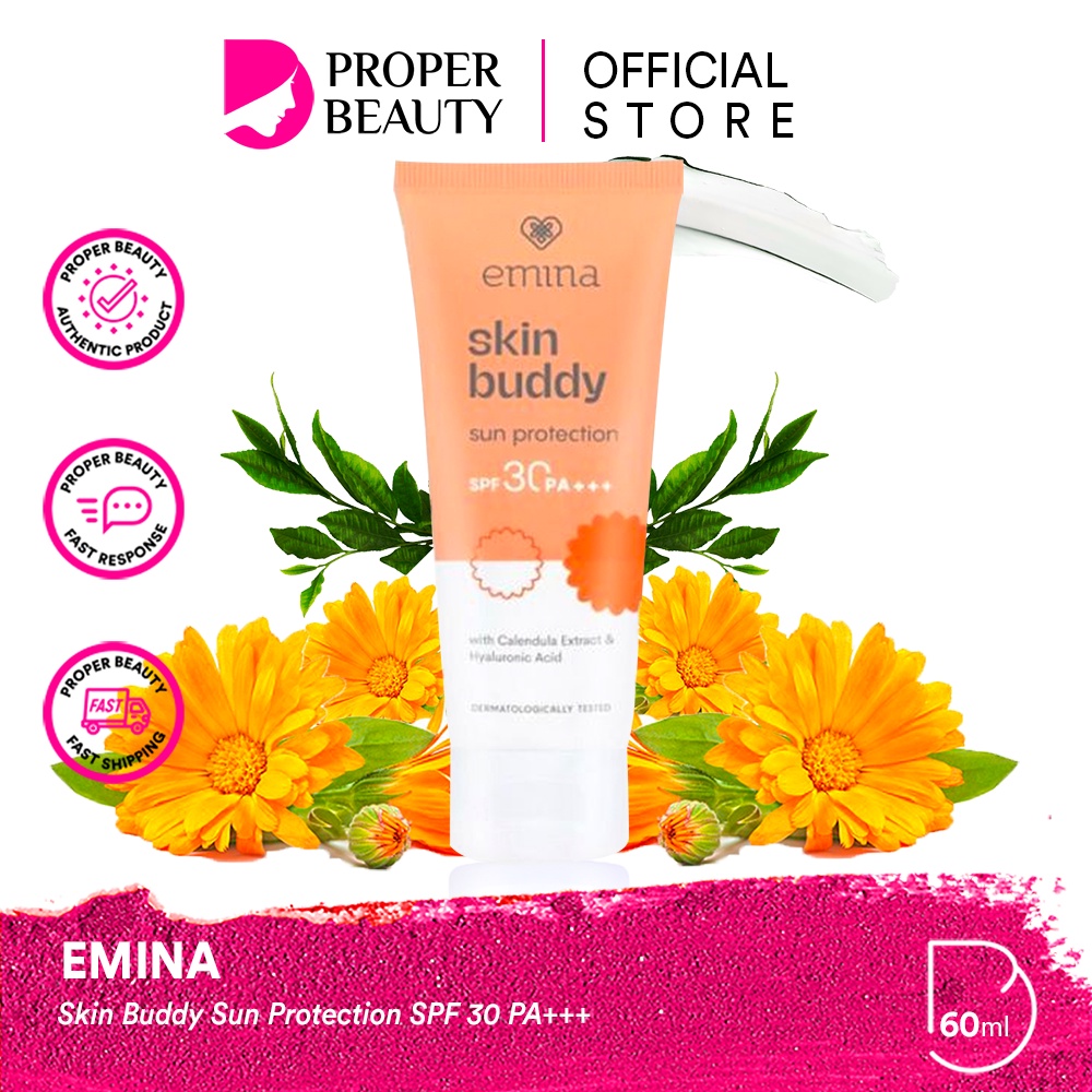 EMINA Skin Buddy Sun Protection SPF 30 PA+++ Indonesia / Sunscreen Wajah 60ml / Sunblock Sunblok Tabir Surya UV UVA UVB Anti Blue Light Protector Protect Pelindung Sinar Matahari Kulit Tubuh / Gel Serum Stick Cream Lotion Skincare Face Care Series Battle