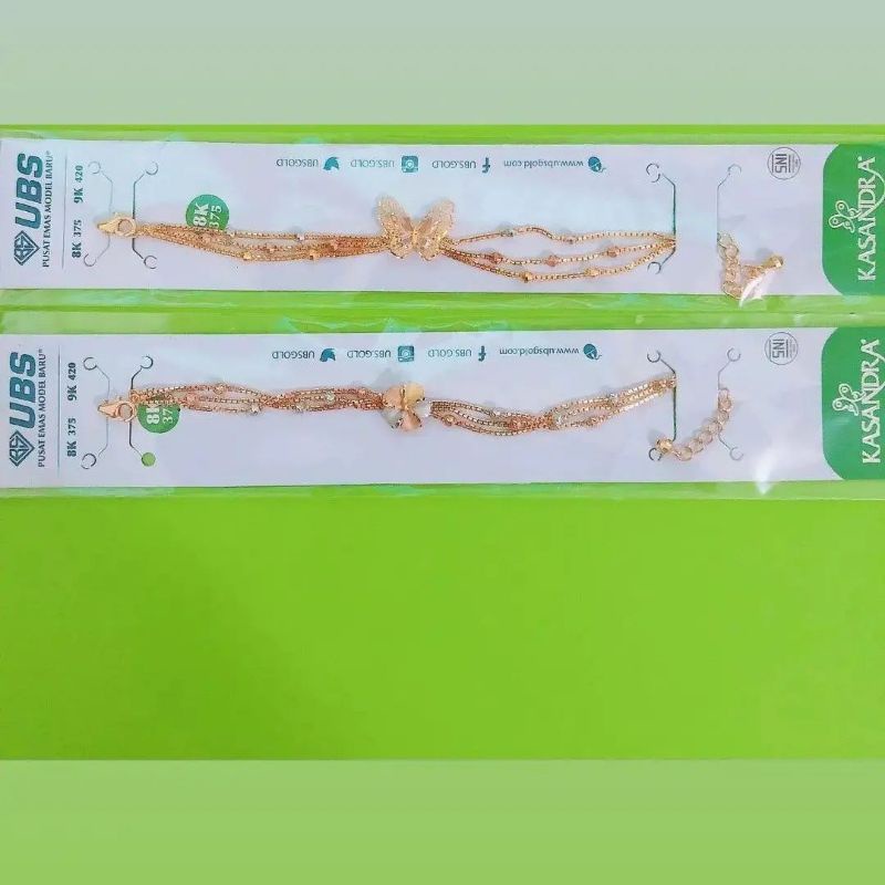 Gelang serut 3 warna kupu dan bunga UBS kadar 8K 375
