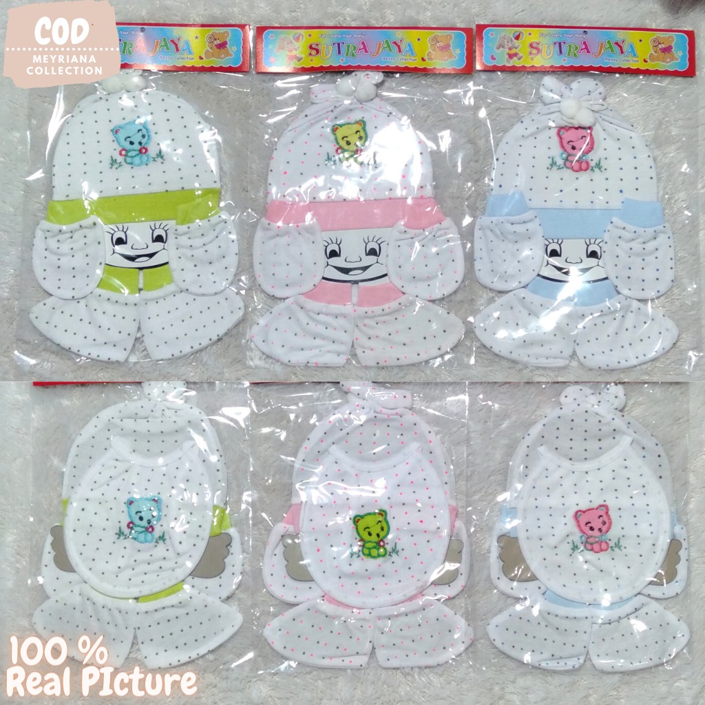 1 Set Kupluk Bayi Sarung Tangan Kaos Kaki &amp; Celemek Bayi Kumplit Meyriana Collection