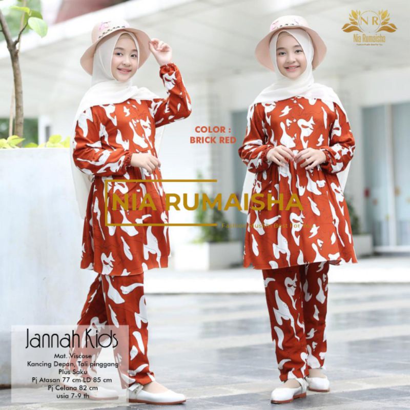 Setelan Anak #1 Motif Polsa / Falfa / Mia Rainbow / Gaida / Granada / Grenty / Shafa / Nagita / Metta / JK / Leopard / Khaula / Joela / Jihan / Jannah / Rasya / Rose / Jofa / Rinaya / Jannati / Ulfa / Moza Original Nia Rumaisha-Jannah Kids