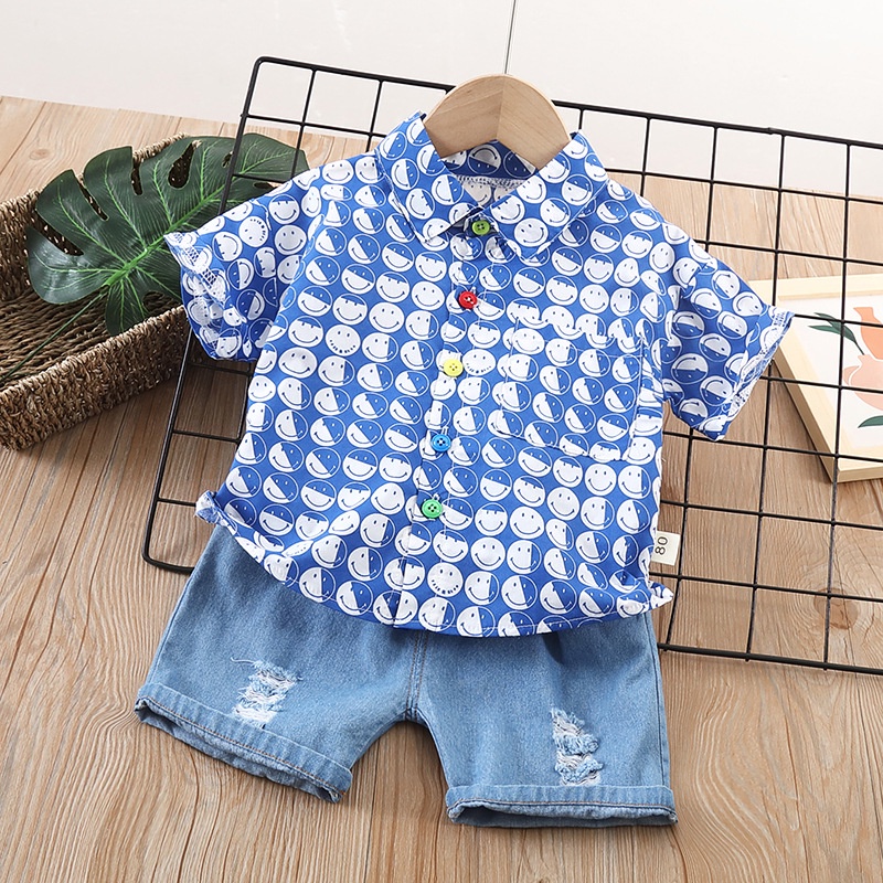 Setelan Anak Laki Laki Jeans Set MILES Baju Anak Kemeja dan Celana Jeans Musim Panas Korean Style Import