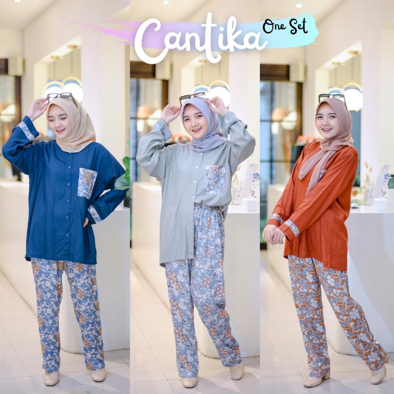 New-One Set/Piyama - One Set Kekinian-Setelan Wanita Motif-Cantika One Set- One Set Katun Rayon