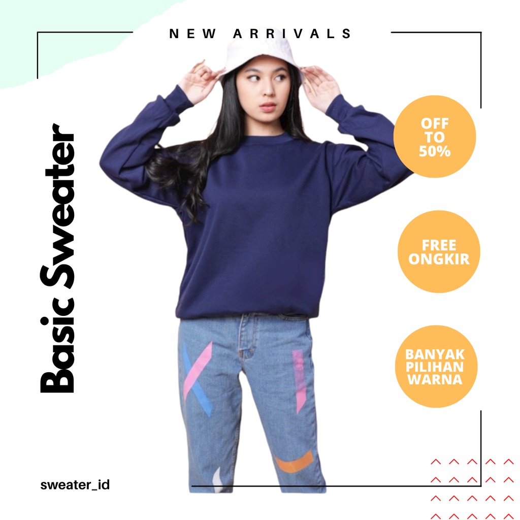 SWEATER_ID Basic Sweater Crewneck Donker Biru Navy Polos Unisex