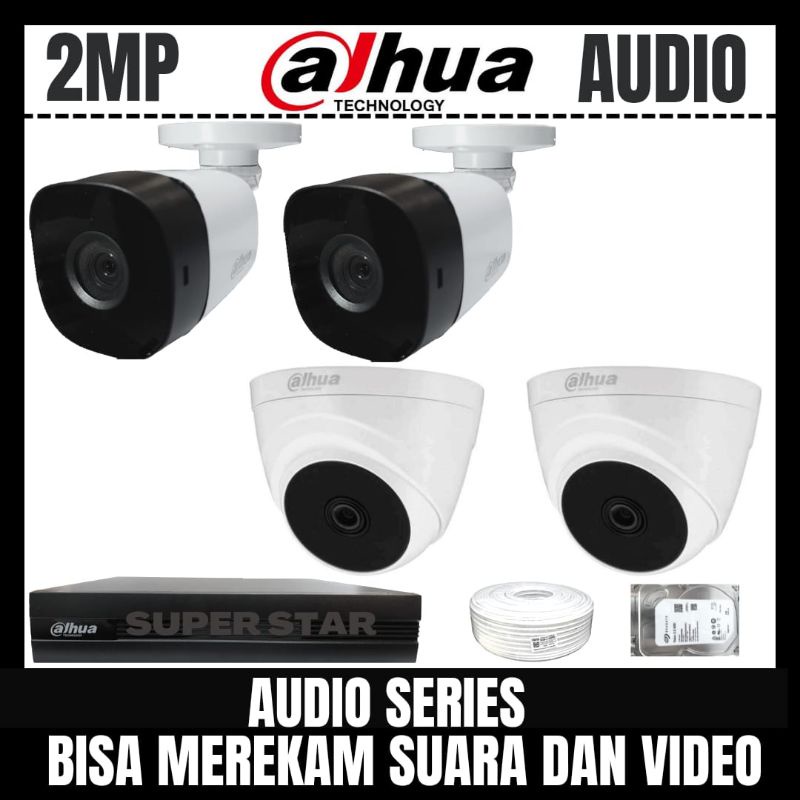 PAKET CCTV DAHUA 2 MP 4 CHANNEL 4 KAMERA AUDIO SERIES BISA MEREKAM SUARA DAN VIDEO