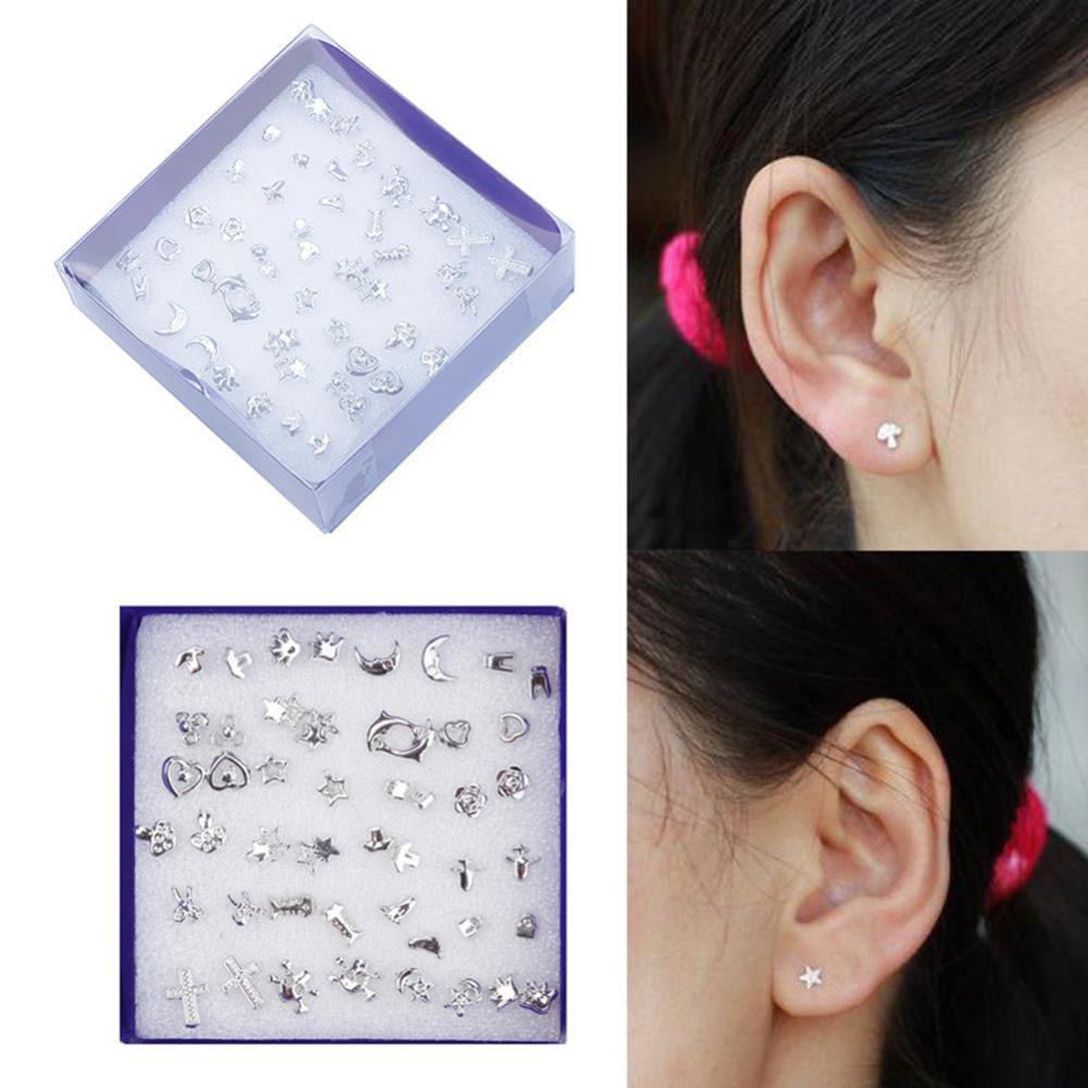 Timekey 24 Pasang Anting Tusuk Lapis Silver Bahan Plastik Untuk Wanita A1K7