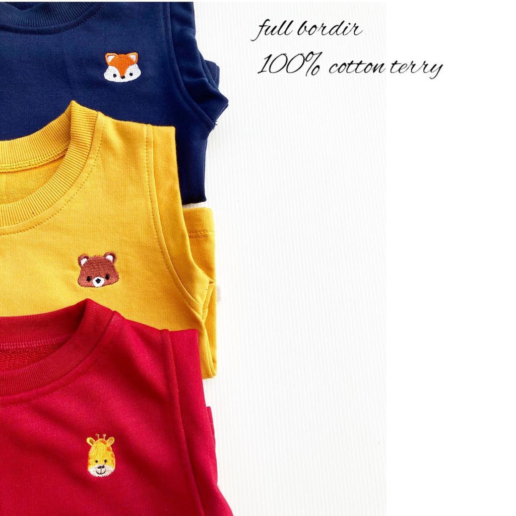 PLAYSUIT ANIMAL BORDIR setelan kaos celana baju anak bayi perempuan laki santai terlaris suka suka