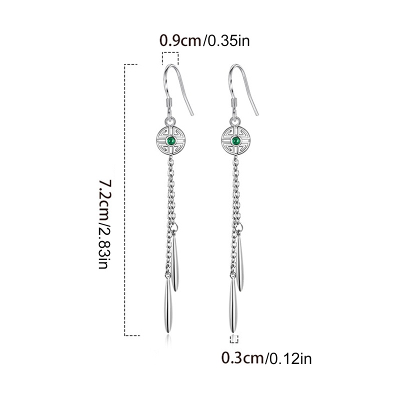 Anting Kait Rumbai Panjang Bentuk Segitiga Geometris Bahan 925 Silver Untuk Wanita