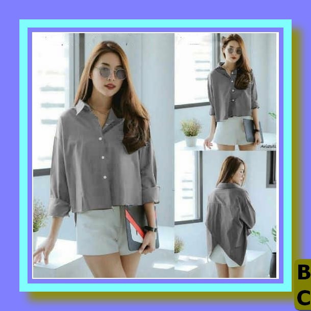 Kemeja Wanita Korean Style Atasan Model Twist Rayon Polos Import  KH135 [Kemaja Sherina Abu Sw] Kem