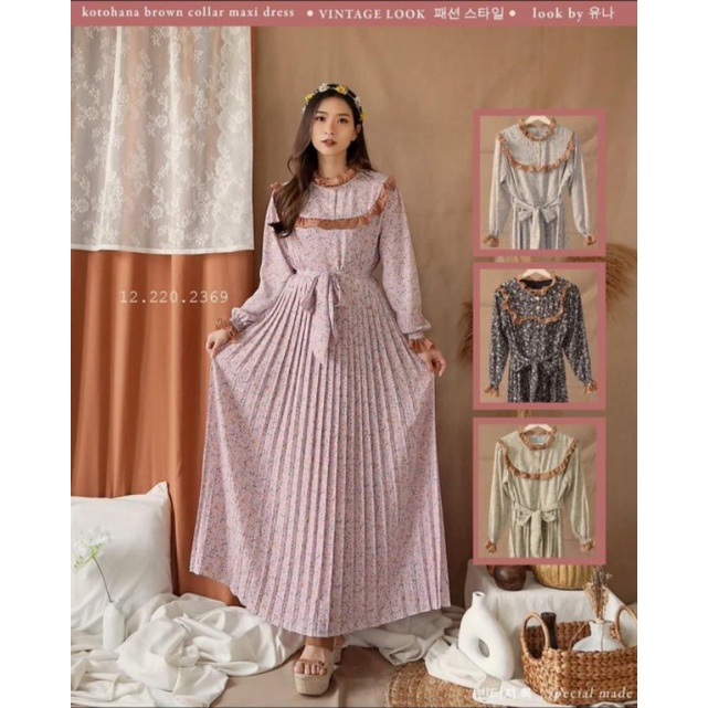 YUNA| Maxi Dress Plisket Himeka Vintage |GAMIS yuna | dress yuna| Yuna plisket
