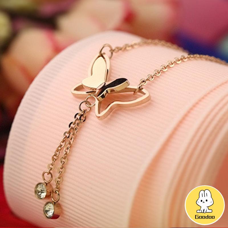 Fashion Gelang Kaki Dan Tangan Rantai Alloy Ala Korea Dengan Liontin Butterfly Kupu-kupu  -Doo