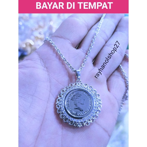 Promo,,,, Kalung liontin perak dan gold koin ukir lapis emas anti karat