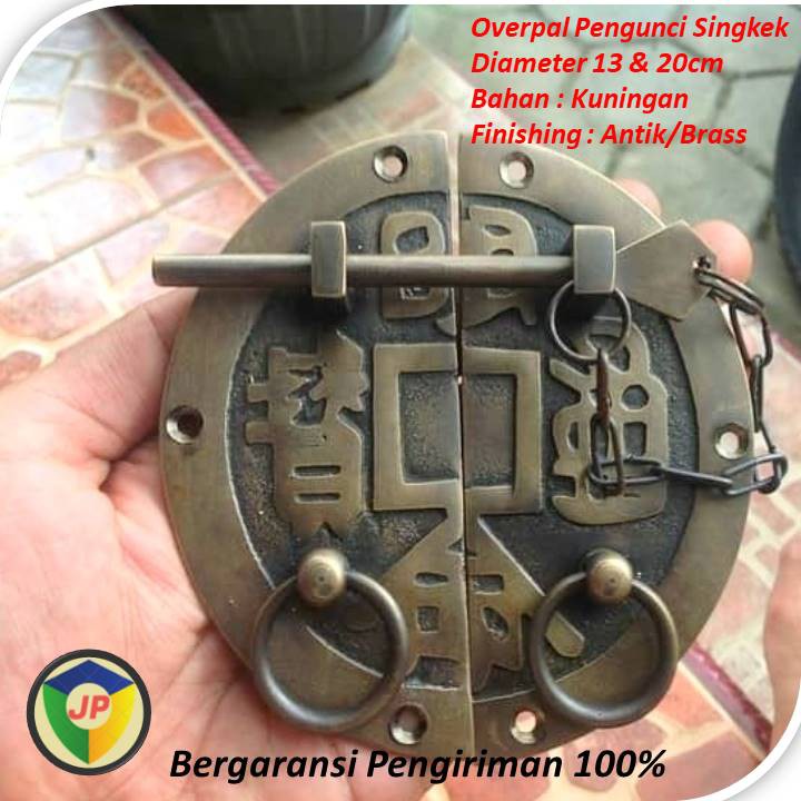 Overpal Kunci Gembok Grendel Pintu Rumah Kuningan Asli Antik Motif Lawasan Unik Singkek Bagus