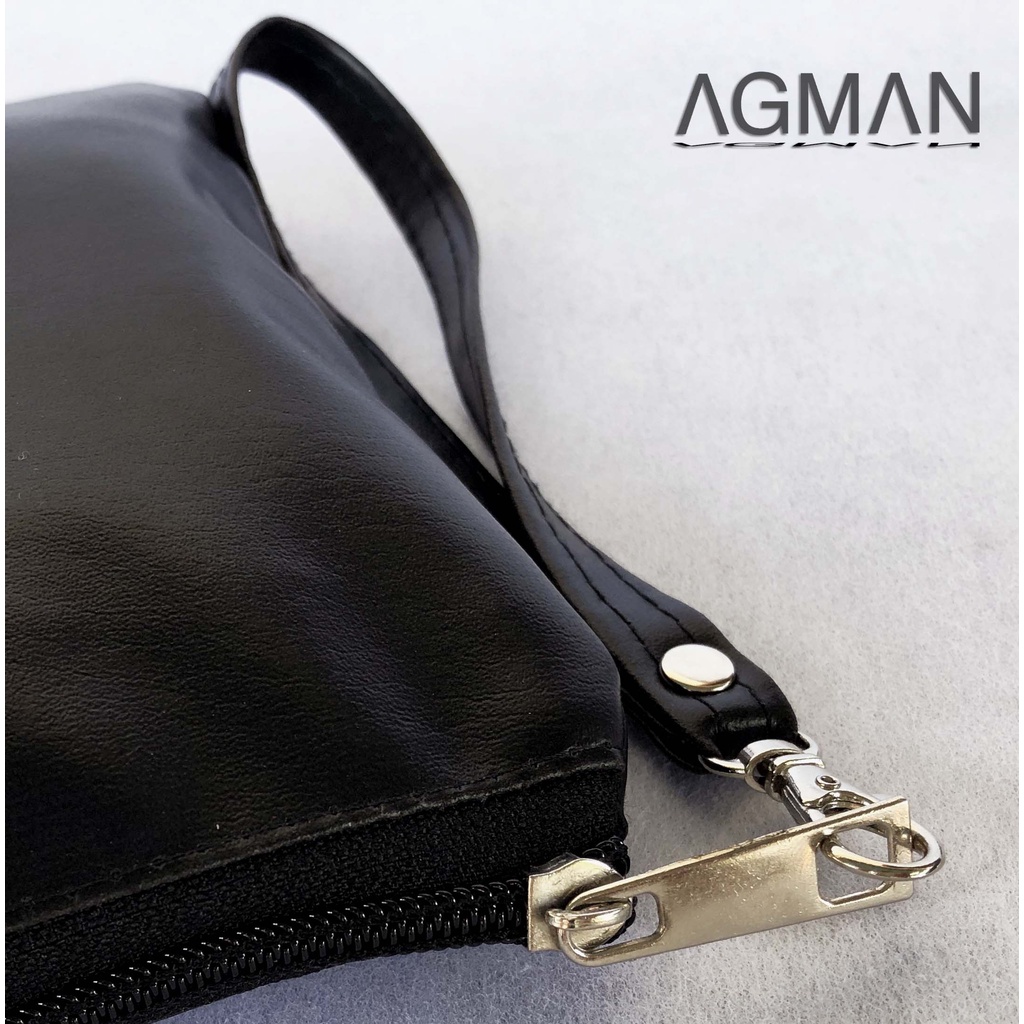 AGMAN Tas Tangan Clutch Pria Wanita Waterproof Kulit Warna Hitam Ukuran Kecil Keren