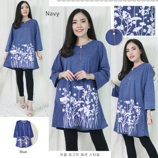 Myco Tunik Wanita Leher Retsleting Jumbo | bahan babyterry denim