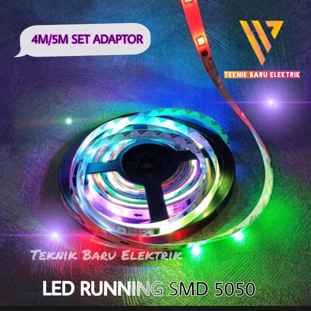LAMPU LED STRIP RUNING SMD 5050 5M 10M RGB IP44 5M 12V IC PINTAR WATERPROOF HORCE RACE AUTOMATIS